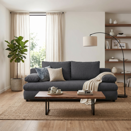 Canapea extensibila OLIMP, 3 locuri, cu arcuri si lada depozitare, gri inchis, 203x100x85 cm [7]