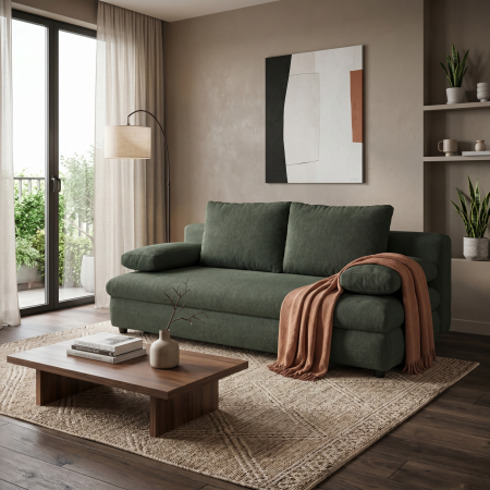 Canapea extensibila OLIMP, 3 locuri, cu arcuri si lada depozitare, verde, 203x100x85 cm [7]