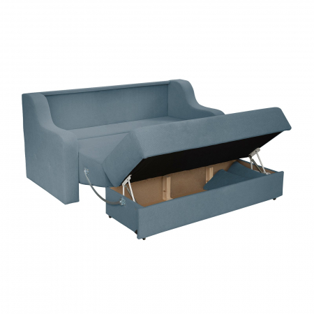 Canapea GINA XL II extensibila, 3 locuri, cu arcuri si lada depozitare, albastru deschis, 190x100x95 cm [2]
