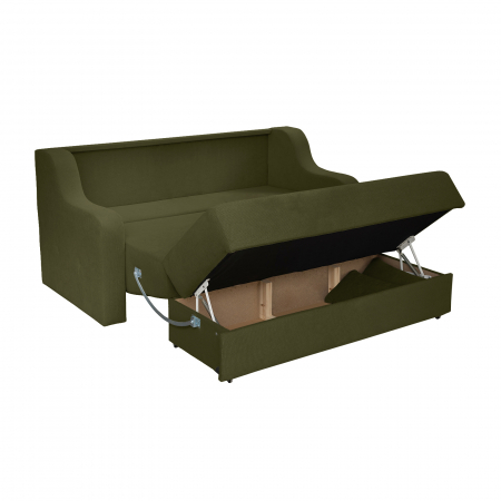 Canapea GINA XL II extensibila, 3 locuri, cu arcuri si lada depozitare, verde inchis, 190x100x95 cm [2]