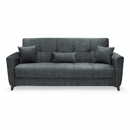 Canapea LEON extensibila, 3 locuri, cu arcuri si lada depozitare, gri, 224x90x95 cm