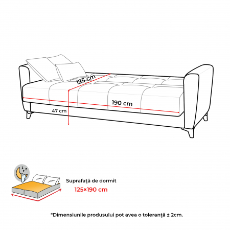 Canapea LEON, 3 locuri, extensibila, cu arcuri, cu lada depozitare - ExpoMob [6]