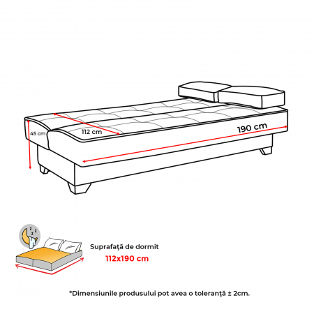 Canapea LEON II extensibila, 3 locuri, cu arcuri si lada depozitare, 190x82x88 cm - ExpoMob [5]