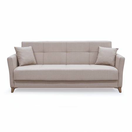 Canapea LOREN extensibila, 3 locuri, cu arcuri si lada depozitare, bej, 203x85x85 cm