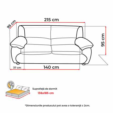 Canapea LUXOR 3L extensibila, 3 locuri, maro, 215x95x95 cm - ExpoMob [3]