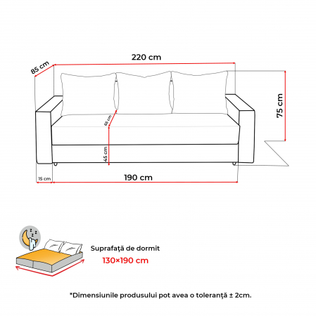 Promo - Canapea NICO 2 3L extensibila, 3 locuri, cu arcuri si lada depozitare, 220x90x75 cm - ExpoMob