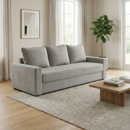 Canapea NICO II extensibila, 3 locuri, cu arcuri si lada depozitare, bej, 220x85x75 cm [5]