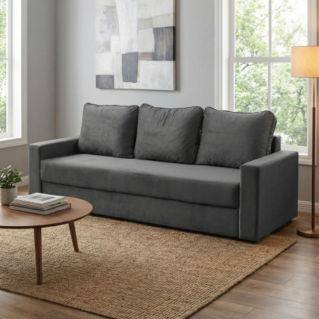 Canapea NICO II extensibila, 3 locuri, cu arcuri si lada depozitare, gri inchis, 220x85x75 cm [5]