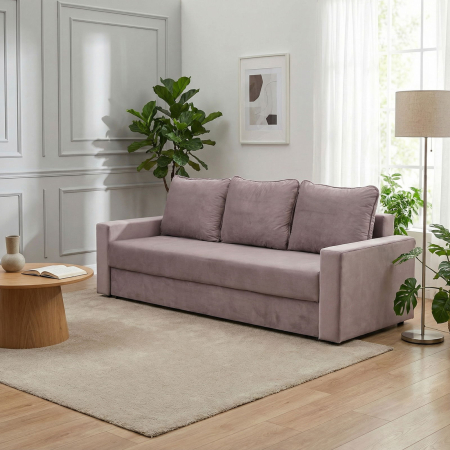 Canapea NICO II extensibila, 3 locuri, cu arcuri si lada depozitare, roz pudra, 220x85x75 cm [5]