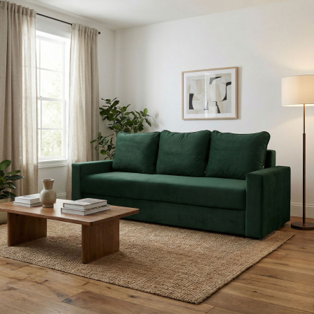 Canapea NICO II extensibila, 3 locuri, cu arcuri si lada depozitare, verde inchis, 220x85x75 cm [5]