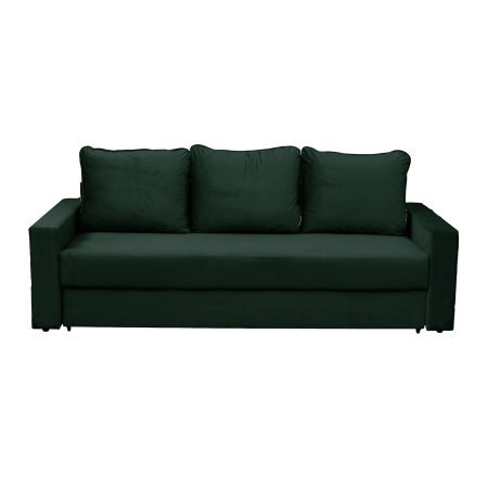 Canapea NICO II extensibila, 3 locuri, cu arcuri si lada depozitare, verde inchis, 220x85x75 cm
