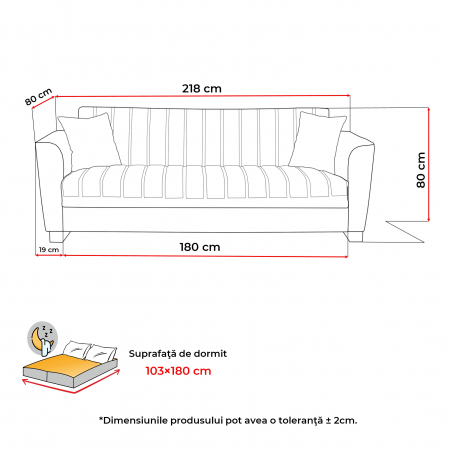 Canapea QUEEN extensibila, 3 locuri, cu arcuri si lada depozitare, 218x70x80 cm - ExpoMob [5]