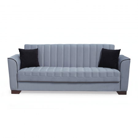 Canapea QUEEN extensibila, 3 locuri, cu arcuri si lada depozitare, gri, 218x70x80 cm