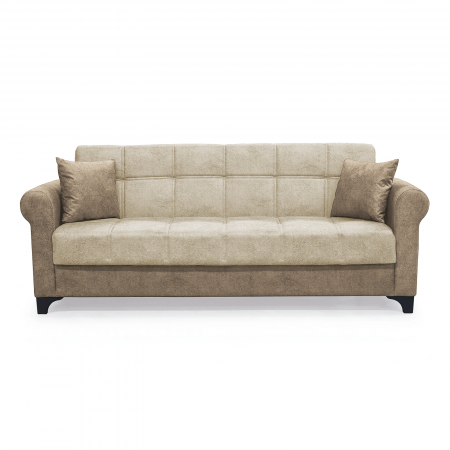 Canapea SALLY extensibila, 3 locuri, cu arcuri si lada depozitare, bej, 215x80x83 cm