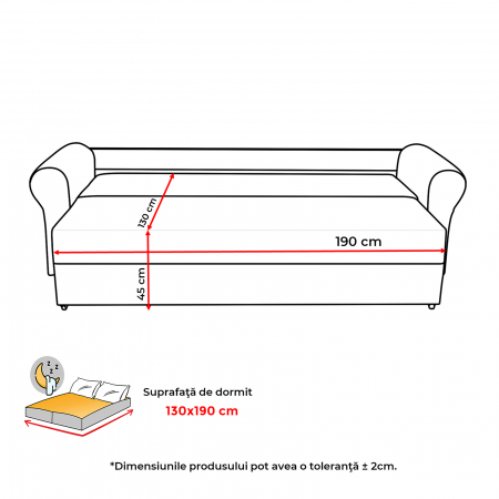 Canapea SARA II extensibila, 3 locuri, cu lada depozitare, 235x90x75 cm - ExpoMob [4]