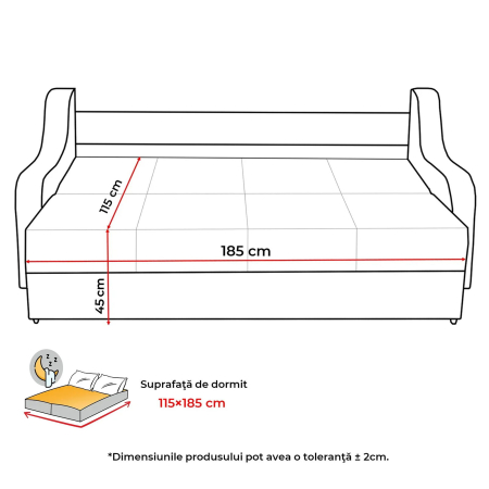 Canapea VALY II extensibila, 3 locuri, cu lada depozitare, albastru petrol, 215x90x95 cm [9]