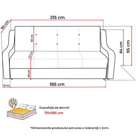 Canapea VALY II extensibila, 3 locuri, cu lada depozitare, albastru petrol, 215x90x95 cm [8]