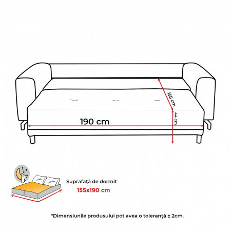 Canapea VEGA extensibila, 3 locuri, cu arcuri si lada depozitare, 237x110x73 cm - ExpoMob [4]