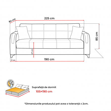 Canapea ZETA extensibila, 3 locuri, cu arcuri si lada depozitare, 225x84x85 cm - ExpoMob [5]