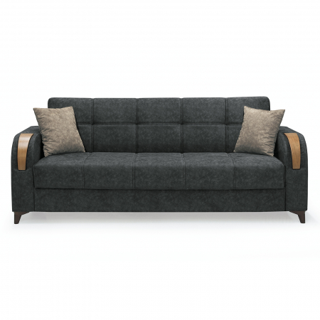 Canapea ZETA extensibila, 3 locuri, cu arcuri si lada depozitare, gri inchis + maro, 225x84x85 cm