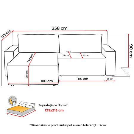 Coltar extensibil DALLAS ONE, cu lada depozitare, colt interschimbabil, antracit, 258x173x90 cm [6]