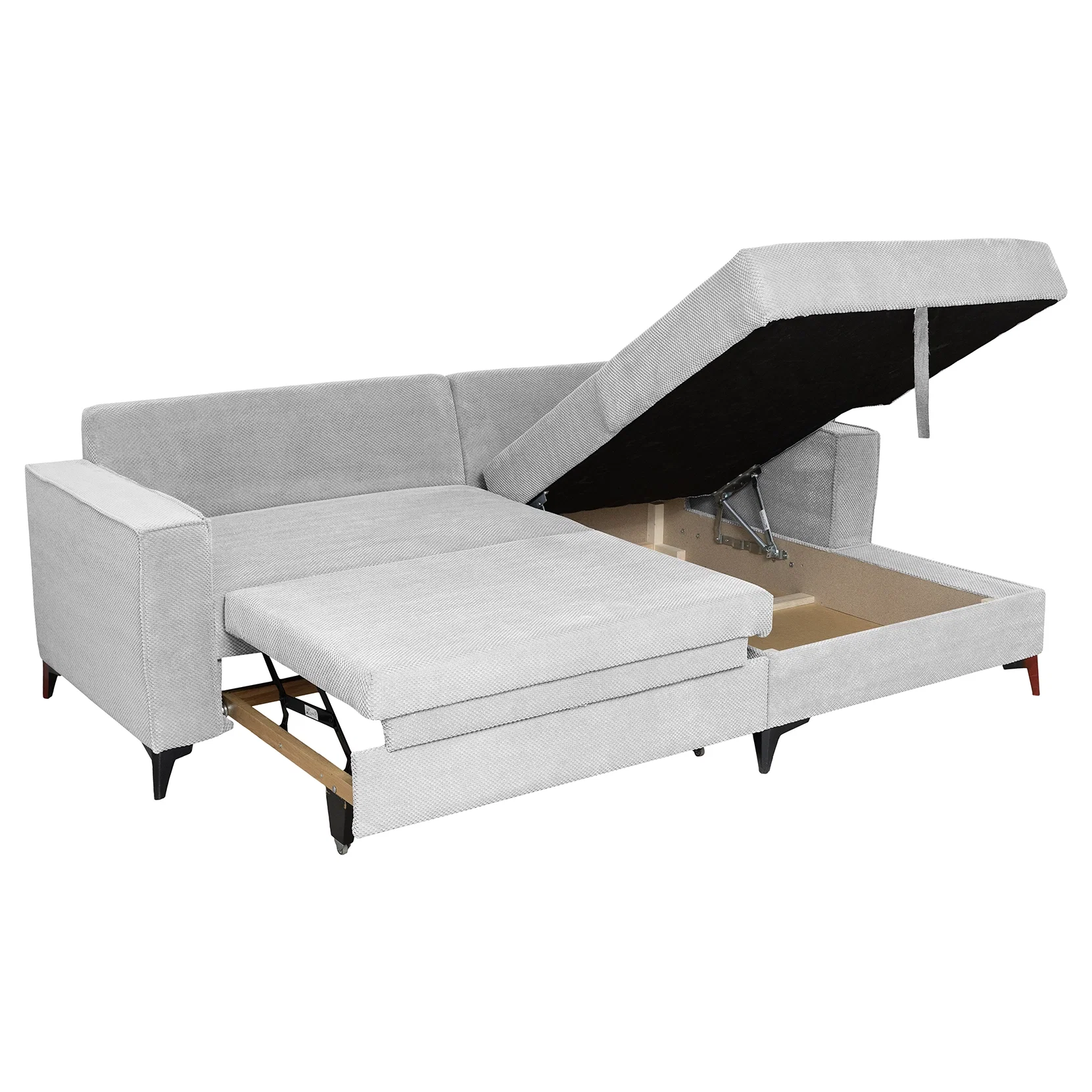 Coltar extensibil FREDERIC, cu arcuri si lada depozitare, colt dreapta, gri deschis, 235x160x95 cm [4]