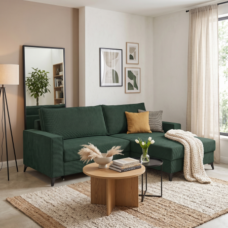 Coltar extensibil FREDERIC, cu arcuri si lada depozitare, colt dreapta, verde, 235x160x95 cm [7]