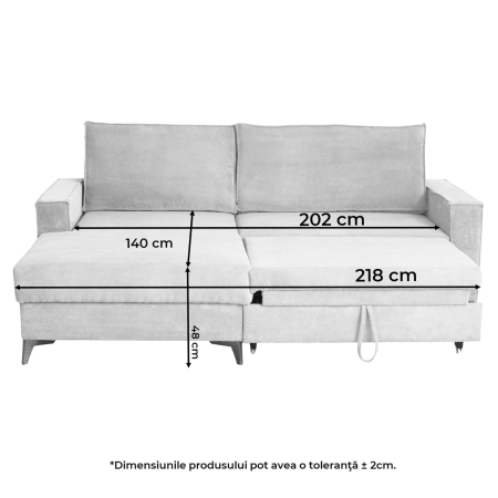 Coltar extensibil FREDERIC, cu arcuri si lada depozitare, colt stanga, bej, 235x160x95 cm [11]
