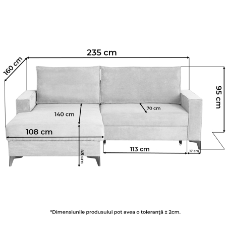 Coltar extensibil FREDERIC, cu arcuri si lada depozitare, colt stanga, bej, 235x160x95 cm [10]