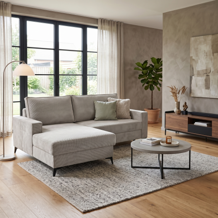 Coltar extensibil FREDERIC, cu arcuri si lada depozitare, colt stanga, bej, 235x160x95 cm [7]