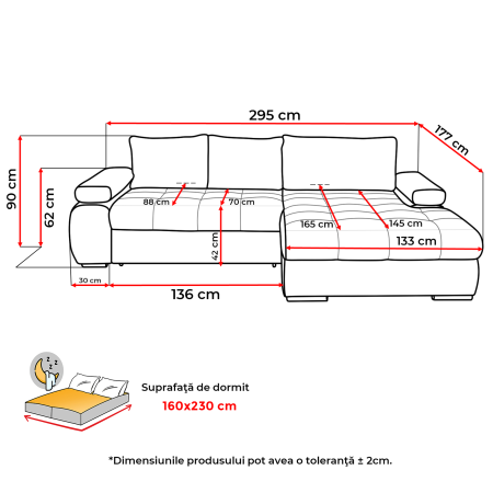 Coltar extensibil INFINITY, cu arcuri si lada depozitare, colt dreapta, diverse culori Grupa 1, 295x177x90 cm [4]