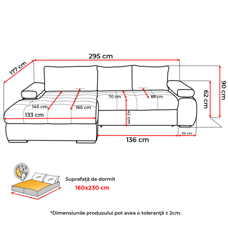 Coltar extensibil INFINITY, cu arcuri si lada depozitare, colt stanga, gri, 295x177x90 cm [11]