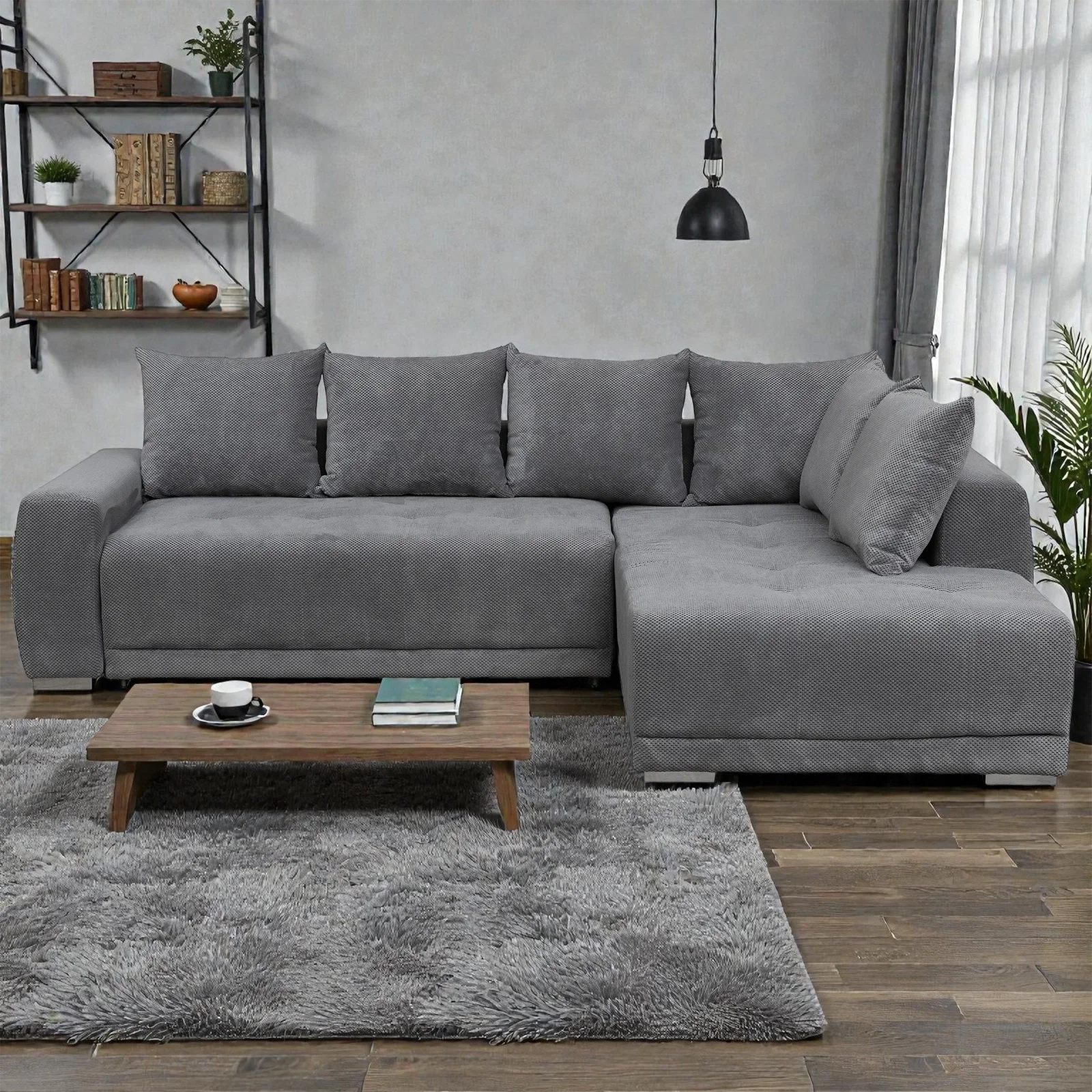 Coltar extensibil MARIBO LC, cu arcuri si lada depozitare, colt dreapta, gri, 282x205x92 cm [6]