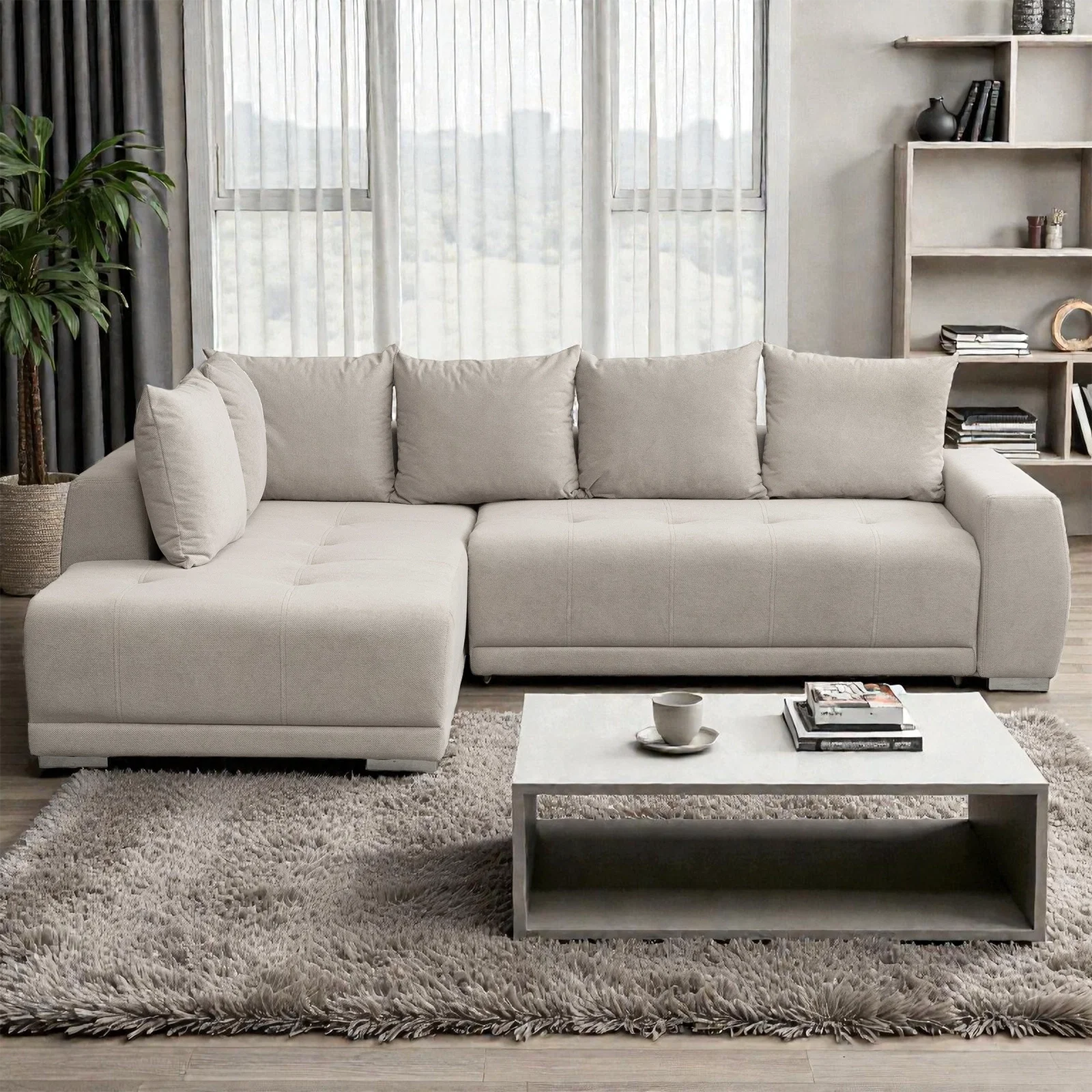 Coltar extensibil MARIBO LC, cu arcuri si lada depozitare, colt stanga, bej, 282x205x92 cm [6]