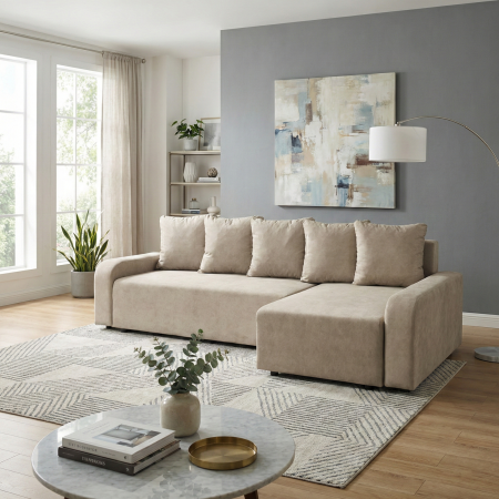 Coltar extensibil RIO, cu arcuri si lada depozitare, colt interschimbabil, bej, 235x140x83 cm [6]