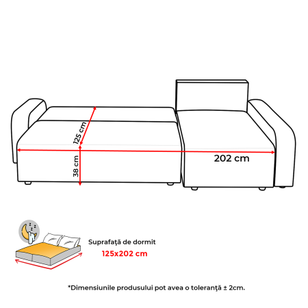 Coltar extensibil RIO, cu arcuri si lada depozitare, colt interschimbabil, kaki, 235x140x83 cm [9]