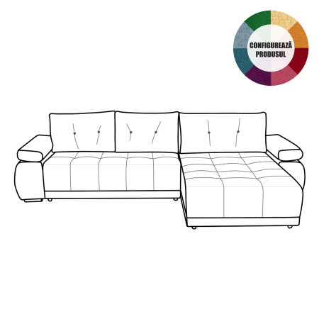 Produs în România - Coltar extensibil SAINT TROPEZ, cu arcuri si lada depozitare, colt interschimbabil, 315x204x85 cm