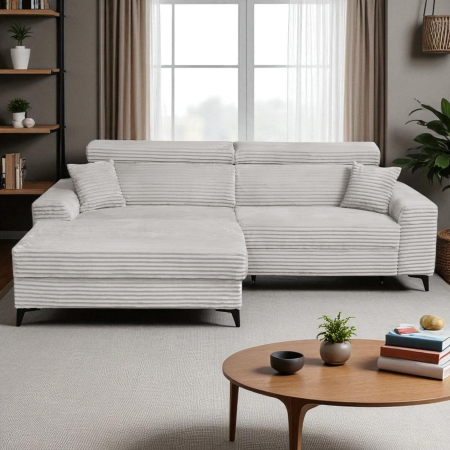 Coltar FLORIDA ONE L TILIA extensibil, cu arcuri si lada depozitare, colt stanga, bej, 280x175x95 cm [12]