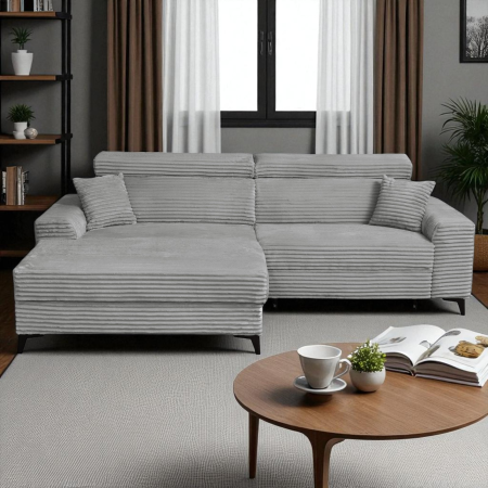 Coltar FLORIDA ONE L TILIA extensibil, cu arcuri si lada depozitare, colt stanga, gri deschis, 280x175x95 cm [12]