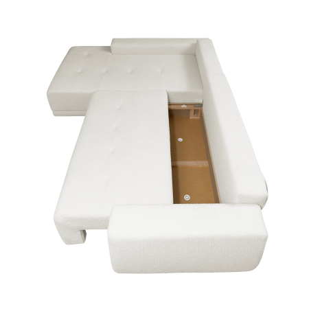 Coltar MARIBO L BUCLE extensibil, cu arcuri si lada depozitare, colt stanga, crem, 280x204x92 cm [3]