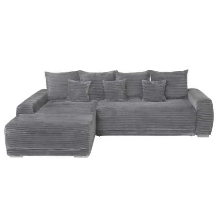 Coltar MARIBO L TILIA extensibil, cu arcuri si lada depozitare, colt stanga, gri inchis, 280x204x92 cm