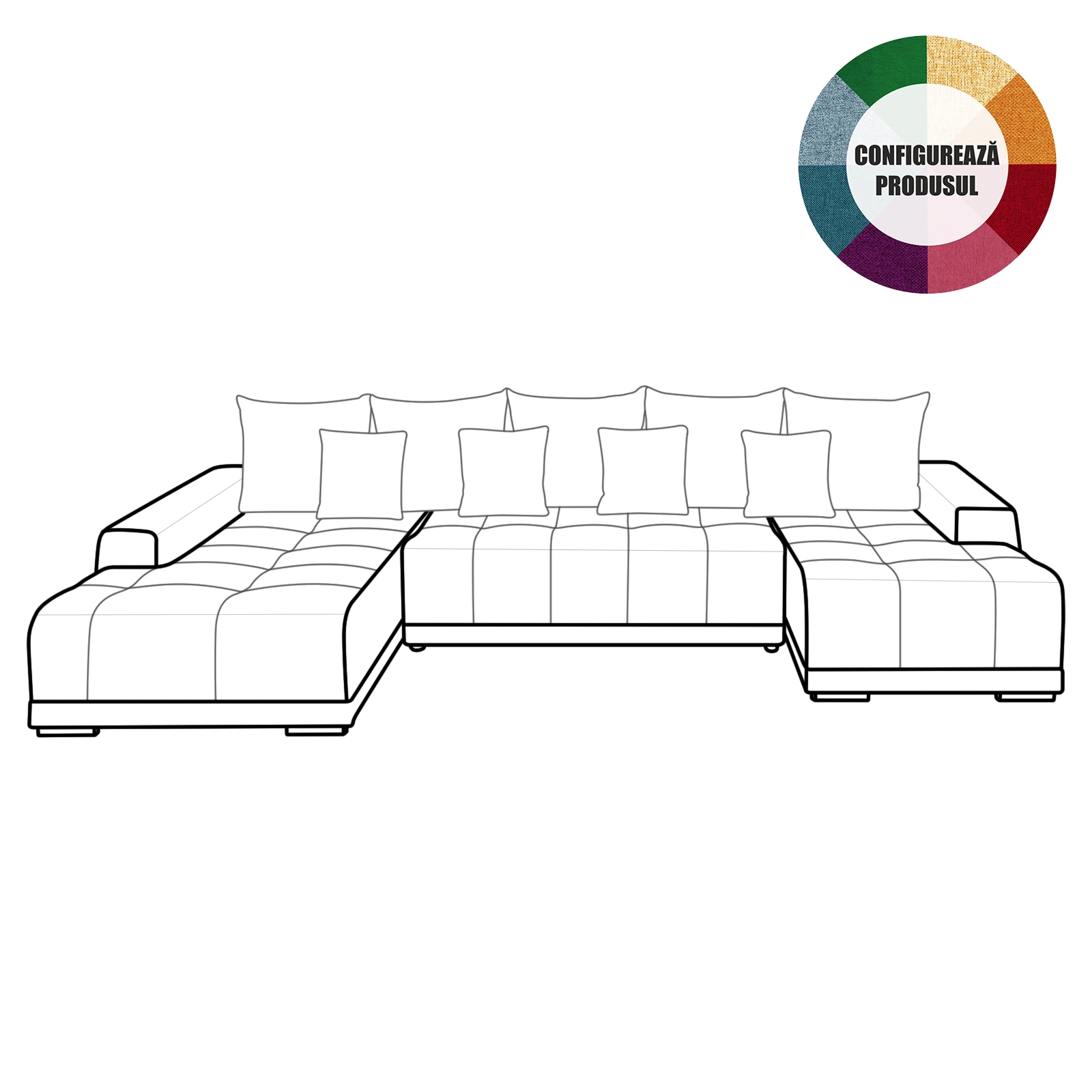 Coltar MARIBO U extensibil, cu arcuri si lada depozitare, colt dreapta, diverse culori Grupa 2, 350x203x90 cm