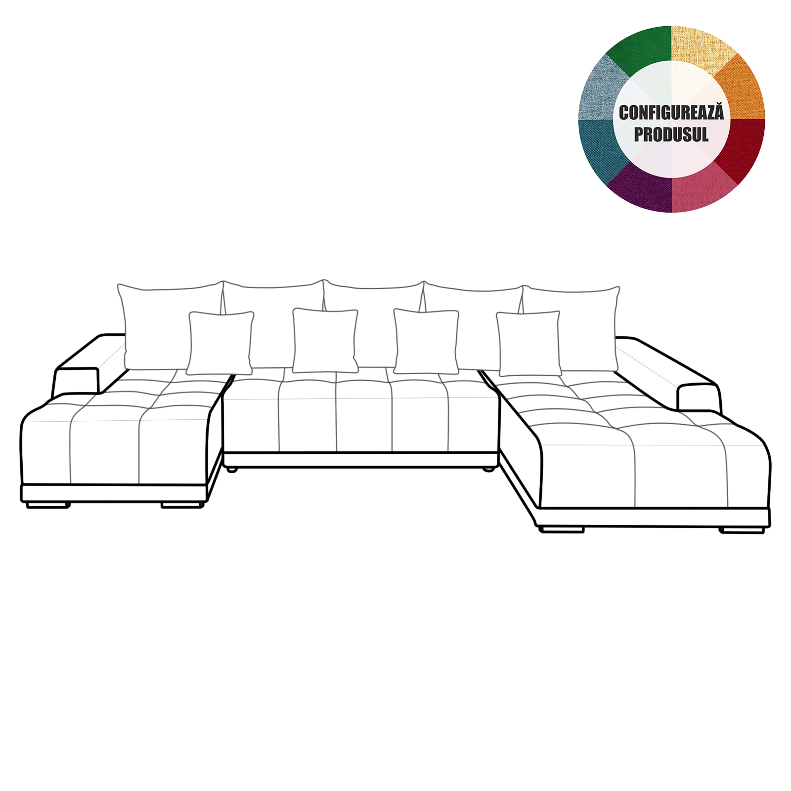 Produs în România - Coltar MARIBO U extensibil, cu arcuri si lada depozitare, colt dreapta, 350x203x90 cm - ExpoMob