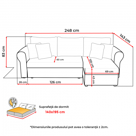Coltar SARA II extensibil, cu lada depozitare, colt interschimbabil, 248x143x83 cm - ExpoMob [8]