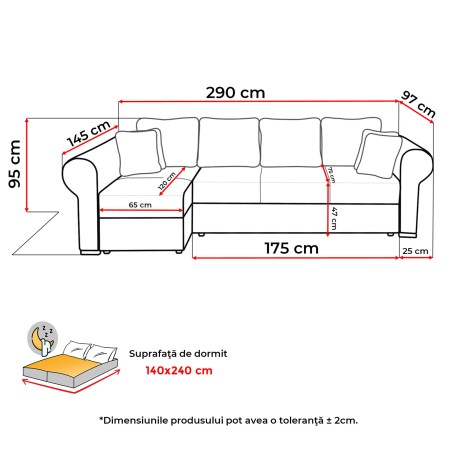 Coltar SEUL XL extensibil, cu arcuri si lada depozitare, colt stanga, mustar, 290x145x95 cm [6]