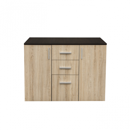 Comoda ALMA, 2 usi, 3 sertare, corp sonoma inchis, fronturi sonoma deschis, 105x40x82 cm