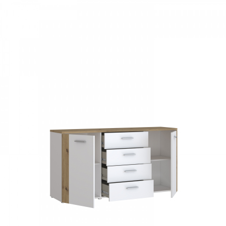 Comode - Comoda BBG, 2 usi, 4 sertare, artisan + alb, 160x42x83 cm - ExpoMob