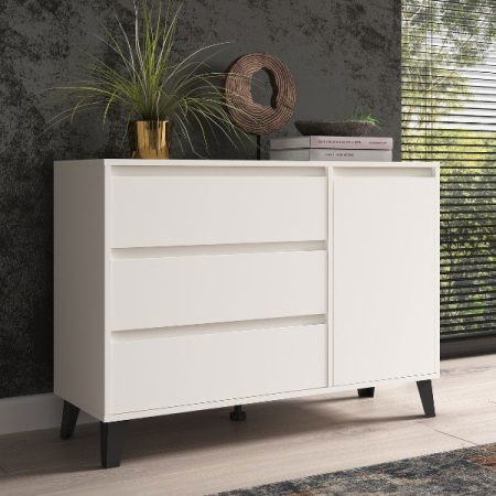 Comoda BORG, 1 usa, 3 sertare, alb, 110x38,8x78,4 cm [8]