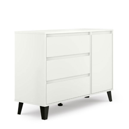 Comode - Comoda BORG, 1 usa, 3 sertare, alb, 110x38,8x78,4 cm