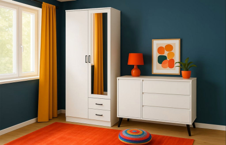 Comoda BORG, 1 usa, 3 sertare, alb, 110x38,8x78,4 cm [10]